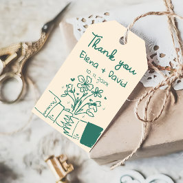 Etiqueta Para Presente Agradecimento de Casamento Floral Azul Desenhado à