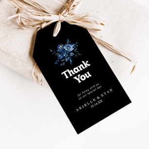 Etiqueta Para Presente Agradecimento de Casamento Floral Azul Marinha Rea