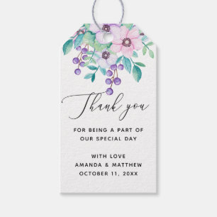 Etiqueta Para Presente Agradecimento de casamento floral rosa roxo elegan