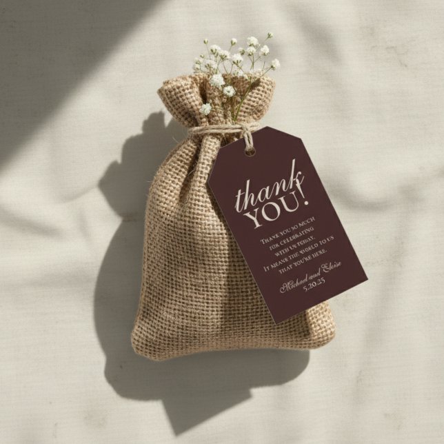 Etiqueta Para Presente Agradecimento de Casamento Monograma Marrom Rústic (Add a warm, personal touch to your favors with this Mousse Brown Thank You Favor Tag!)