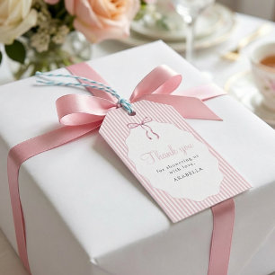 Etiqueta Para Presente Agradecimento de Chuveiro de Bebê com Laço Rosa Li