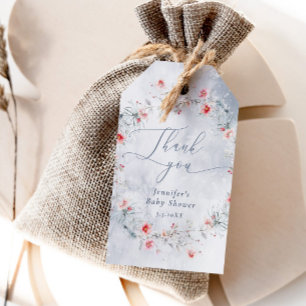 Etiqueta Para Presente Agradecimento de coroa de neve de inverno em azul 