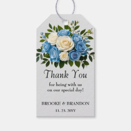 Etiqueta Para Presente Agradecimento Floral Azul e Branco Personalizado