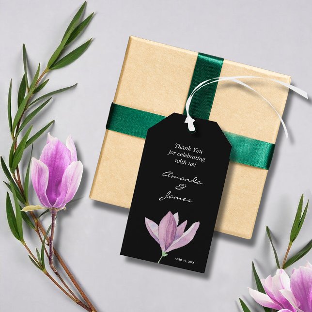 Etiqueta Para Presente Agradecimento Floral em Aquarela (Watercolor floral purple magnolia wedding thank you favor gift tags)