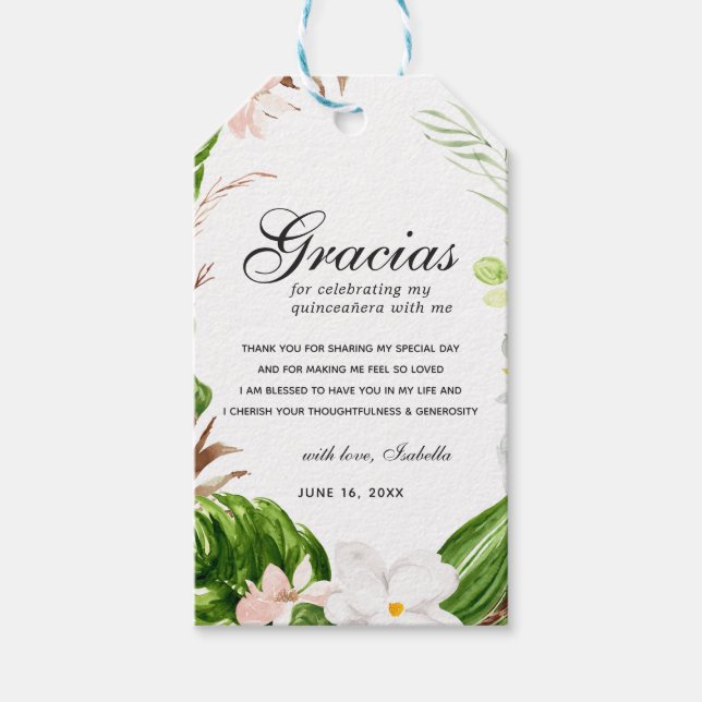 Etiqueta Para Presente Agradecimento Quinceañera Floral Rubor Tropical (Frente)