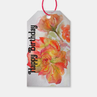 Etiqueta Para Presente Água de Rosa Laranja Vermelha Flor Mulher Aniversá