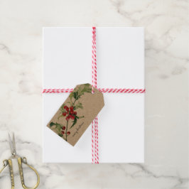 Etiqueta Para Presente Água-forte de Natal Folhas de Azevinho