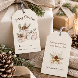 Etiqueta Para Presente Água-forte de Natal Pinha e Sempre-Verde