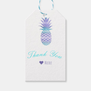 Etiqueta Para Presente Água Turquesa e Abacaxi Roxo Festa Tropical Chic