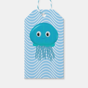 Etiqueta Para Presente Água-viva de desenho animado fofa no oceano azul
