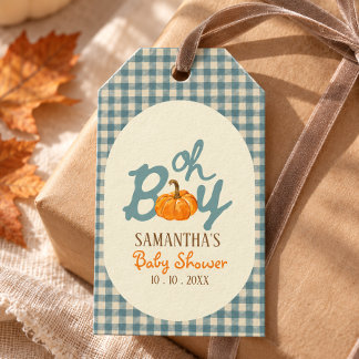 Etiqueta Para Presente Ah menino abóbora xadrez azul baby shower