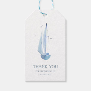 Etiqueta Para Presente Ahoy Boy's Aquarelle Sailboat Livros para Obrigado