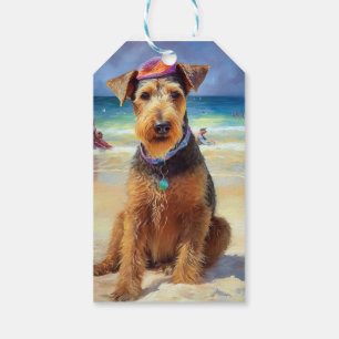 Etiqueta Para Presente Airedale na Praia, presente de verão para amantes