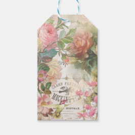 Etiqueta Para Presente Álbum de Recortes Floral Vintage do Pássaro Moca