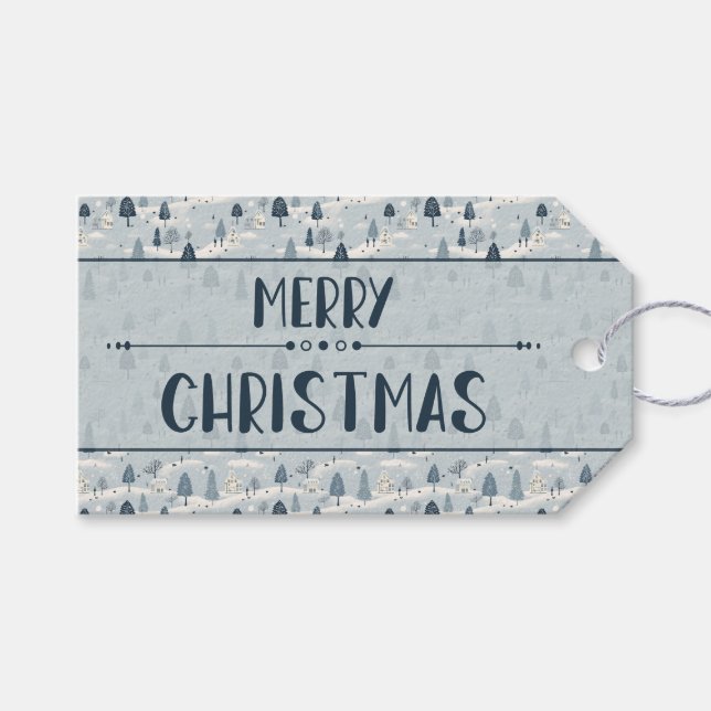 Etiqueta Para Presente Aldeia Azul de Natal Moderna (Frente (horizontal))