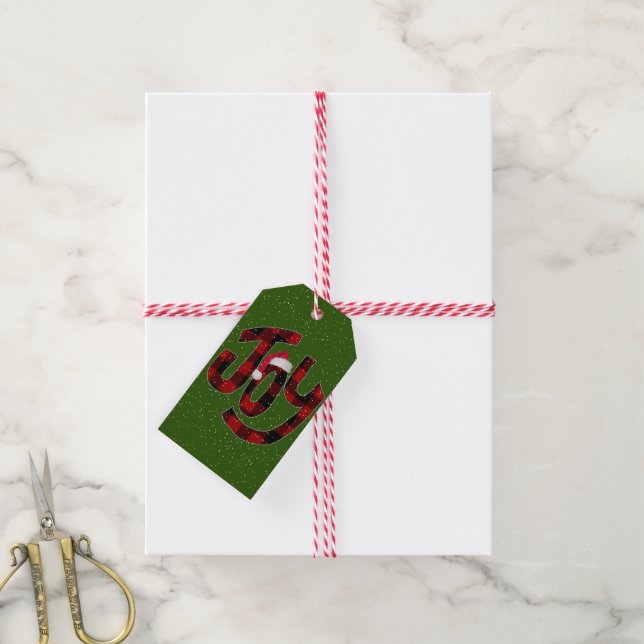 Etiqueta Para Presente Alegria de Natal Xadrez Búfalo  (Com cordão)