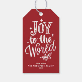 Etiqueta Para Presente Alegria para o Mundo Letreiro Vermelho Natal