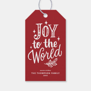 Etiqueta Para Presente Alegria para o Mundo Letreiro Vermelho Natal