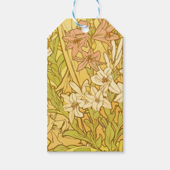 Etiqueta Para Presente Alfonse Mucha Art Nouveau Lily Flores (Frente)