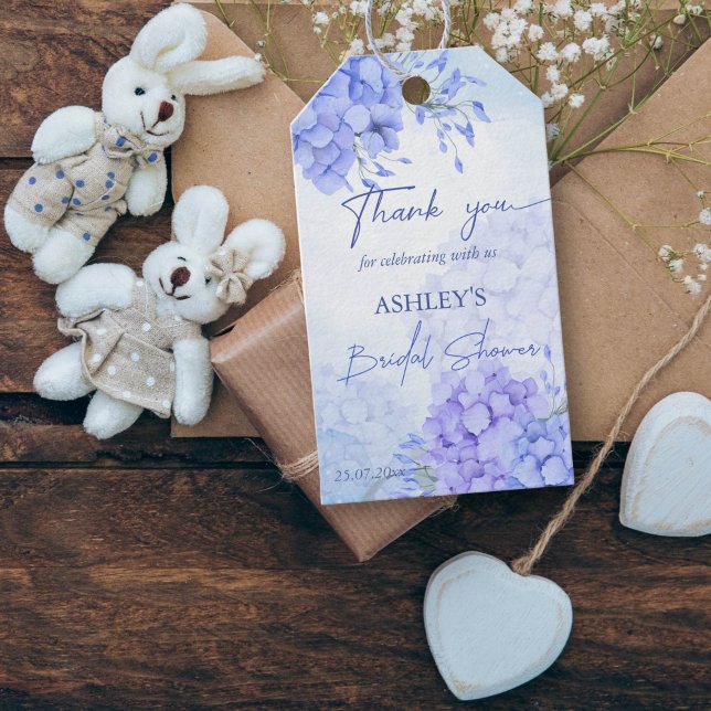 Etiqueta Para Presente Algo azul hydrangeas elegante chá de panela (Something blue bridal shower favor tags elegant hydrangeas thank you favor gift tags floral )