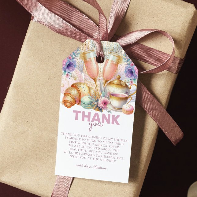 Etiqueta Para Presente Almoço Bridal Rosa Pastel Brilho Dourado (Criador carregado)