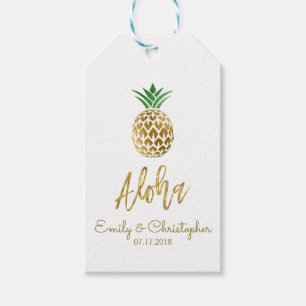 Etiqueta Para Presente Aloha branco Wedding do abacaxi havaiano tropical