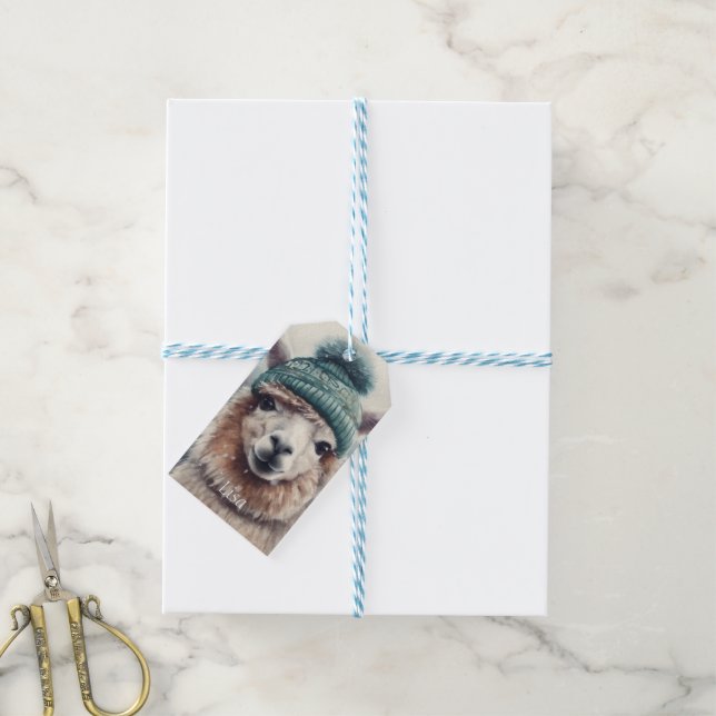 Etiqueta Para Presente Alpaca de Inverno Doce, personalizado (Com cordão)