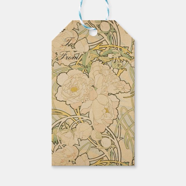 Etiqueta Para Presente Alphonse Mucha Peonies Peony Rosa Fawn 1897 (Frente)