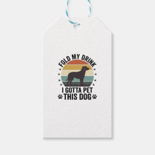 Etiqueta Para Presente Amante de Cão Engraçado Vintage Dobre Minha Bebida