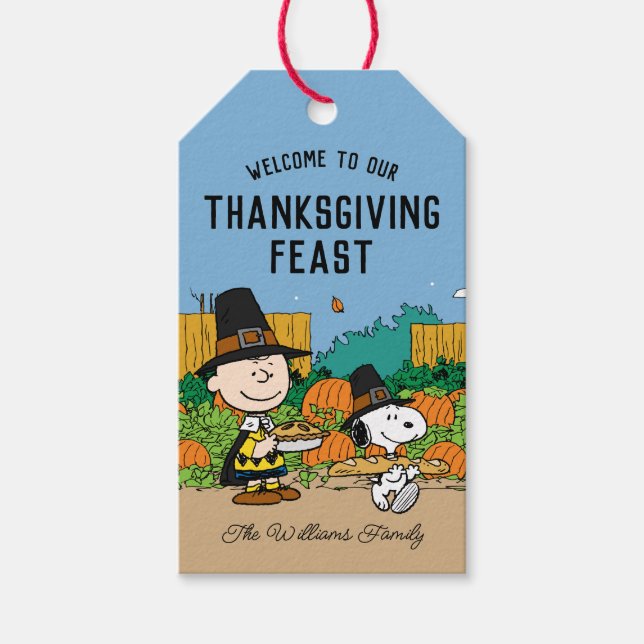 Etiqueta Para Presente Amendoins | Charlie Brown Ação de Graças Adicionar (Frente)