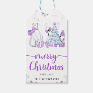 Etiqueta Para Presente Amigos de Inverno Urso Polar e Pinguins Natal