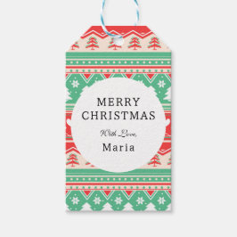 Etiqueta Para Presente Amor com Árvore de Natal Vermelha e Verde - Férias