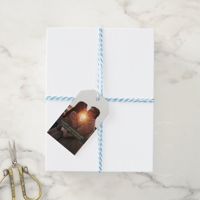 Etiqueta Para Presente Amor com foto do aniversário moderno (Com cordão)