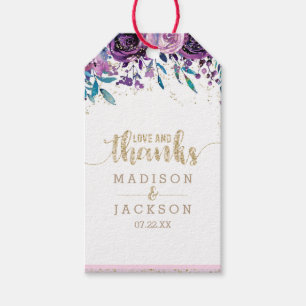 Etiqueta Para Presente Amor Dourado floral roxo & obrigados do casamento