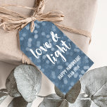 Etiqueta Para Presente Amor e Luz | Blue Bokeh Hanukkah<br><div class="desc">Vestir seus presentes de Hanukkah com essas etiquetas festivas. Design apresenta um fundo azul-piscar de vinho com "Love & Light" em texto de pincelada de estilo manuscrito. Personalize com um nome e/ou saudação para tirar parte do trabalho do empacotamento de presentes!</div>