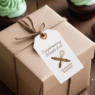 Etiqueta Para Presente Amostra de Pin Rolante de Madeira e Whisk Bakery