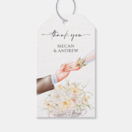 Etiqueta Para Presente Anel de casal floral de casamento de aquarela