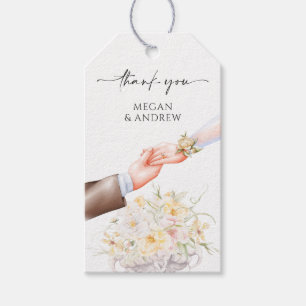 Etiqueta Para Presente Anel de casal floral de casamento de aquarela