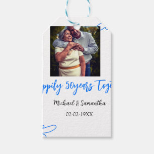 Etiqueta Para Presente anima o nome da foto azul de folha de 50 anos