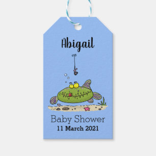 Etiqueta Para Presente Animação de peixe verde esfomeado e gordo