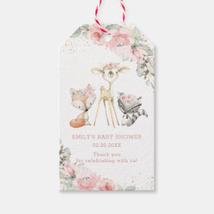 Etiqueta Para Presente Animais Da Floresta Branca Rosa, Agradeço