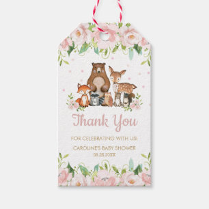 Etiqueta Para Presente Animais De Floresta Floral Rosa-Blush Agradecemos