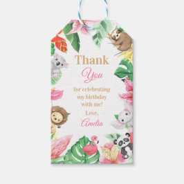 Etiqueta Para Presente Animais de Safari Floral Rosa Aniversário de Menin