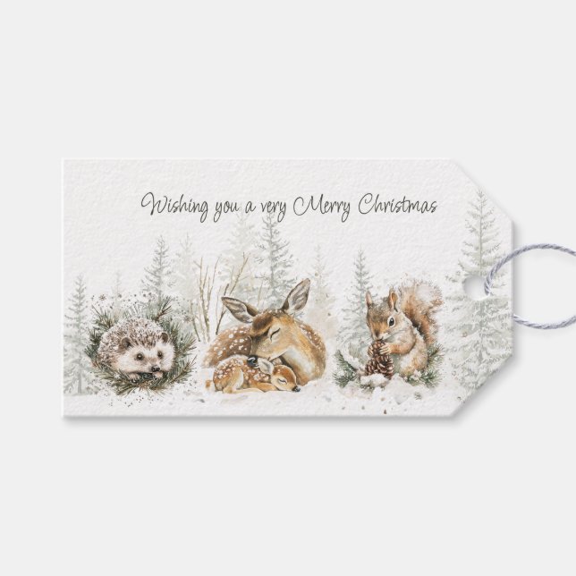 Etiqueta Para Presente Animais Floresta Inverno Natal (Frente (horizontal))
