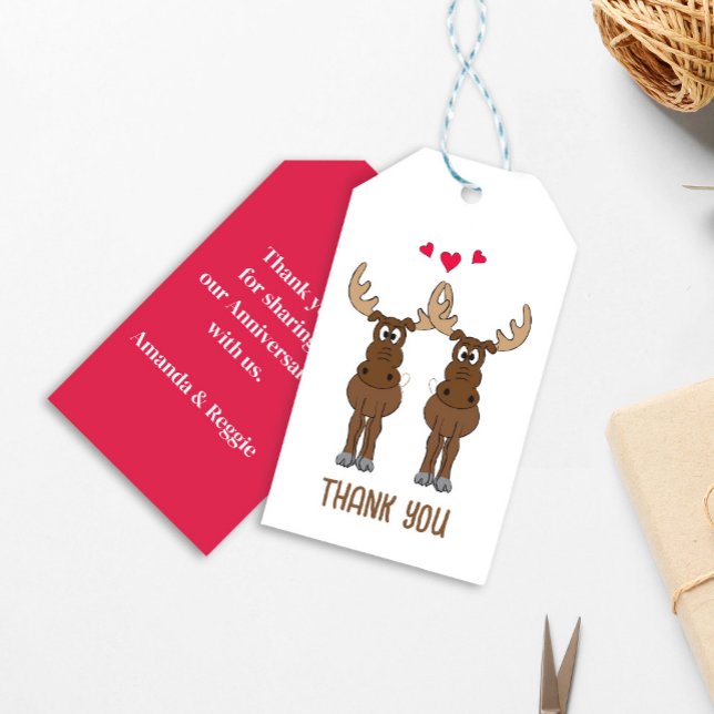 Etiqueta Para Presente Aniversário Alce Fofo Personalizado (Cute Moose Anniversary Gift Tag. )
