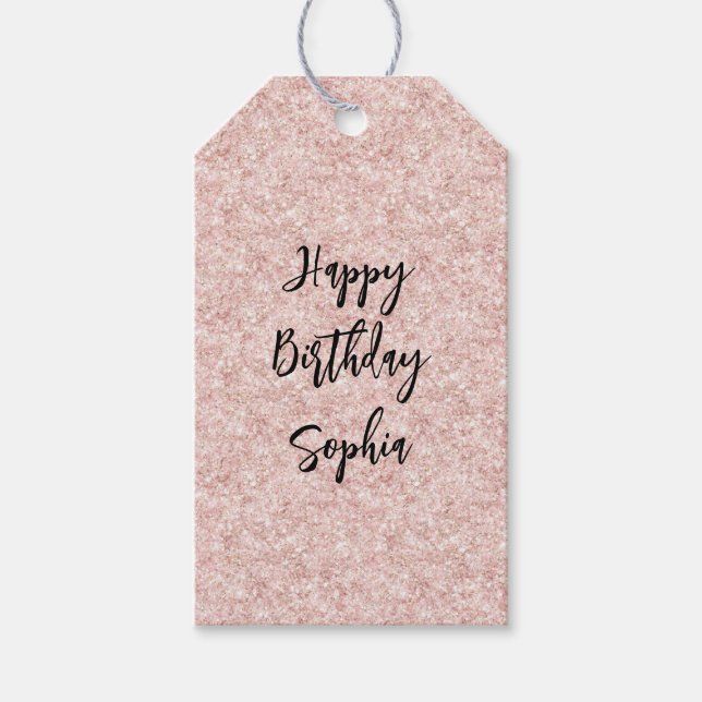 Etiqueta Para Presente Aniversário Brilho Glitter Rosa Rubor (Frente)