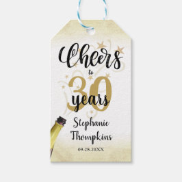 Etiqueta Para Presente Aniversário CHEERS PARA # ANOS Script Dourado Pret