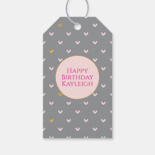 Etiqueta Para Presente Aniversário Corações Grey Blush & Pink Gold