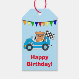 Etiqueta Para Presente Aniversário da Corrida do Urso do Carro Azul
