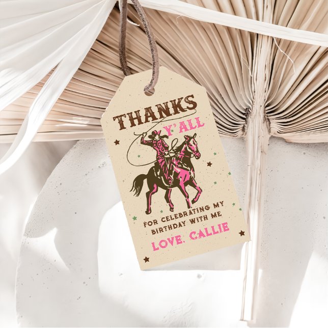 Etiqueta Para Presente Aniversário da Garota Rodeo Ocidental Obrigado (Criador carregado)